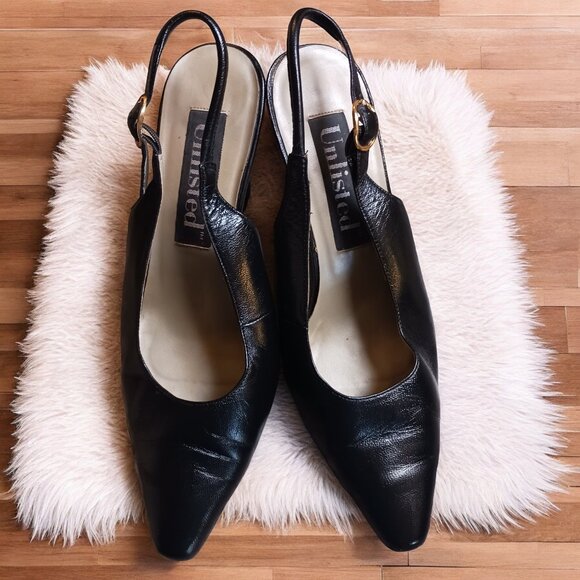 Unlisted Black Leather Slingback French Bell Heels Size 9 - Picture 5 of 11